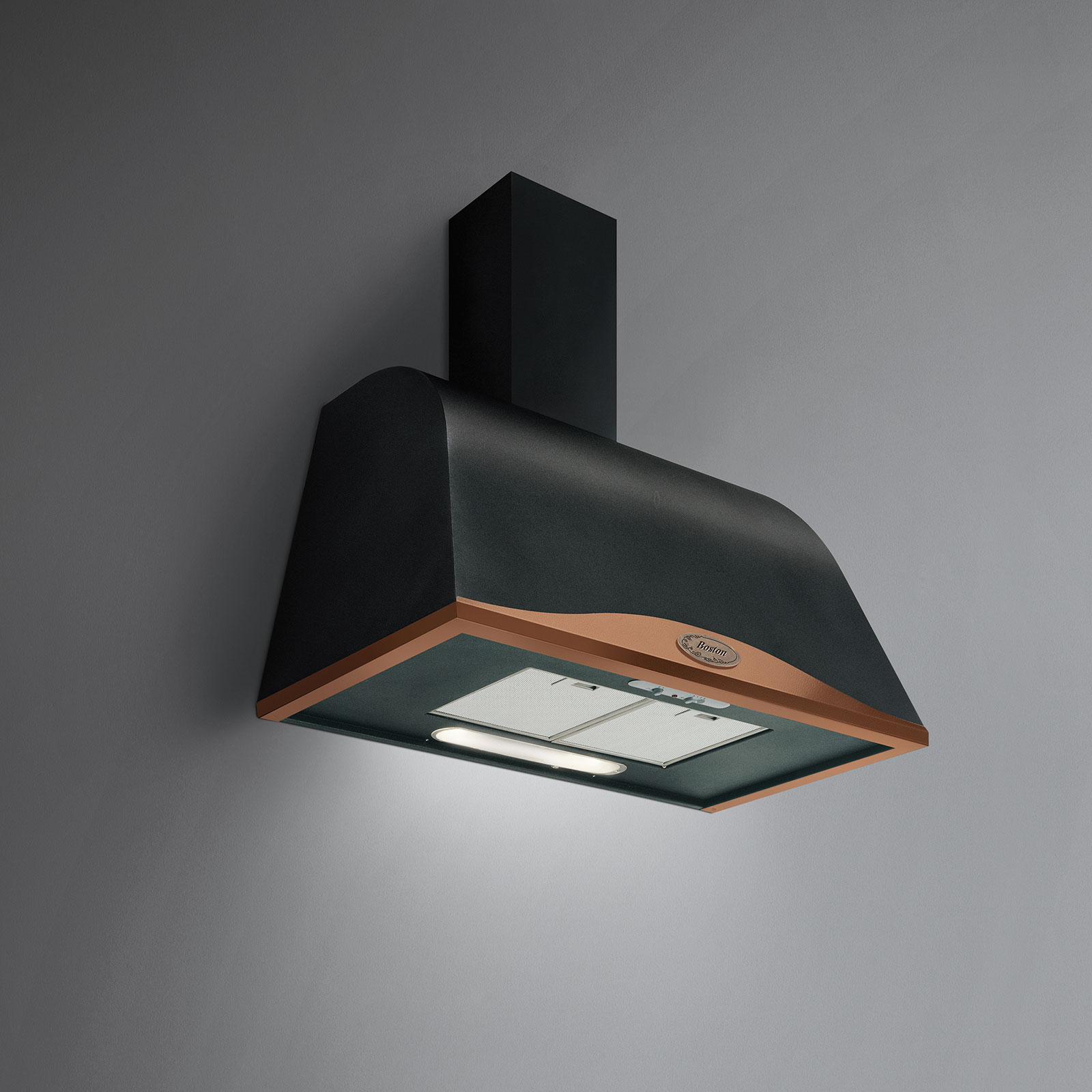 Sieninis gartraukis GINEVRA BOSTON 90cm, 600m3/h, halogen 2x18W, antracito spalvos Sieninis gartraukis GINEVRA BOSTON 90cm, 600m3/h, halogen 2x18W, antracito spalvos