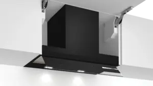 Bosch Serija 6 Integruojamasis kamino tipo gartraukis 60 cm skaidrus stiklas su juodu atspaudu, Juoda Bosch Serija 6 Integruojamasis kamino tipo gartraukis 60 cm skaidrus stiklas su juodu atspaudu, Juoda