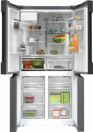 Bosch Serija 6 Prancūziško tipo apačioje montuojamas šaldiklis, 5 durų 183 x 90.5 cm Juodas šlifuotas plienas, atsparus pirštų atspaudams, Total No Frost
