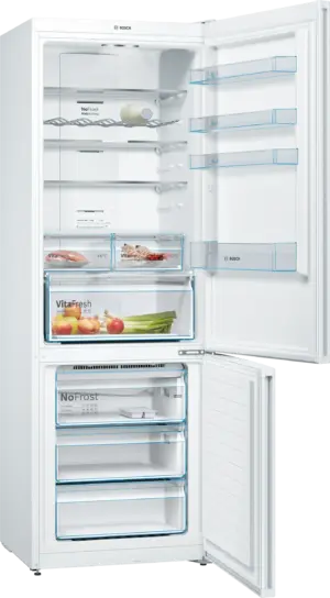 Bosch Serija 4 Laisvai statomas šaldytuvas-šaldiklis su šaldiklio skyriumi apačioje 203 x 70 cm Baltas, Total No Frost
