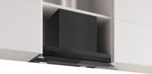 Bosch Serija 6 Integruojamasis kamino tipo gartraukis 60 cm skaidrus stiklas su juodu atspaudu, Matinė juoda