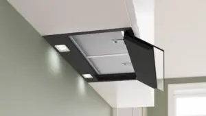 Bosch Serija 6 Integruojamasis kamino tipo gartraukis 60 cm skaidrus stiklas su juodu atspaudu, Matinė juoda