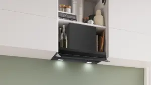 Bosch Serija 6 Integruojamasis kamino tipo gartraukis 60 cm skaidrus stiklas su juodu atspaudu, Matinė juoda