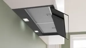 Bosch Serija 6 Integruojamasis kamino tipo gartraukis 80 cm skaidrus stiklas su juodu atspaudu, Matinė juoda