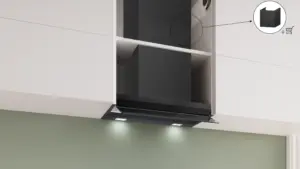 Bosch Serija 6 Integruojamasis kamino tipo gartraukis 60 cm skaidrus stiklas su juodu atspaudu, Matinė juoda