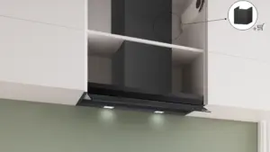 Bosch Serija 6 Integruojamasis kamino tipo gartraukis 80 cm skaidrus stiklas su juodu atspaudu, Matinė juoda