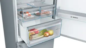 Bosch Serija 4 Laisvai statomas šaldytuvas-šaldiklis su šaldiklio skyriumi apačioje 203 x 60 cm Nerūdijančio plieno efektas