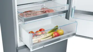 Bosch Serija 6 Laisvai statomas šaldytuvas-šaldiklis su šaldiklio skyriumi apačioje 201 x 70 cm Nerūdijančio plieno